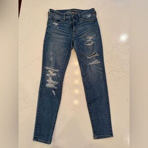 American Eagle Outfitters Ripped Blue Skinny Jeans 4 short